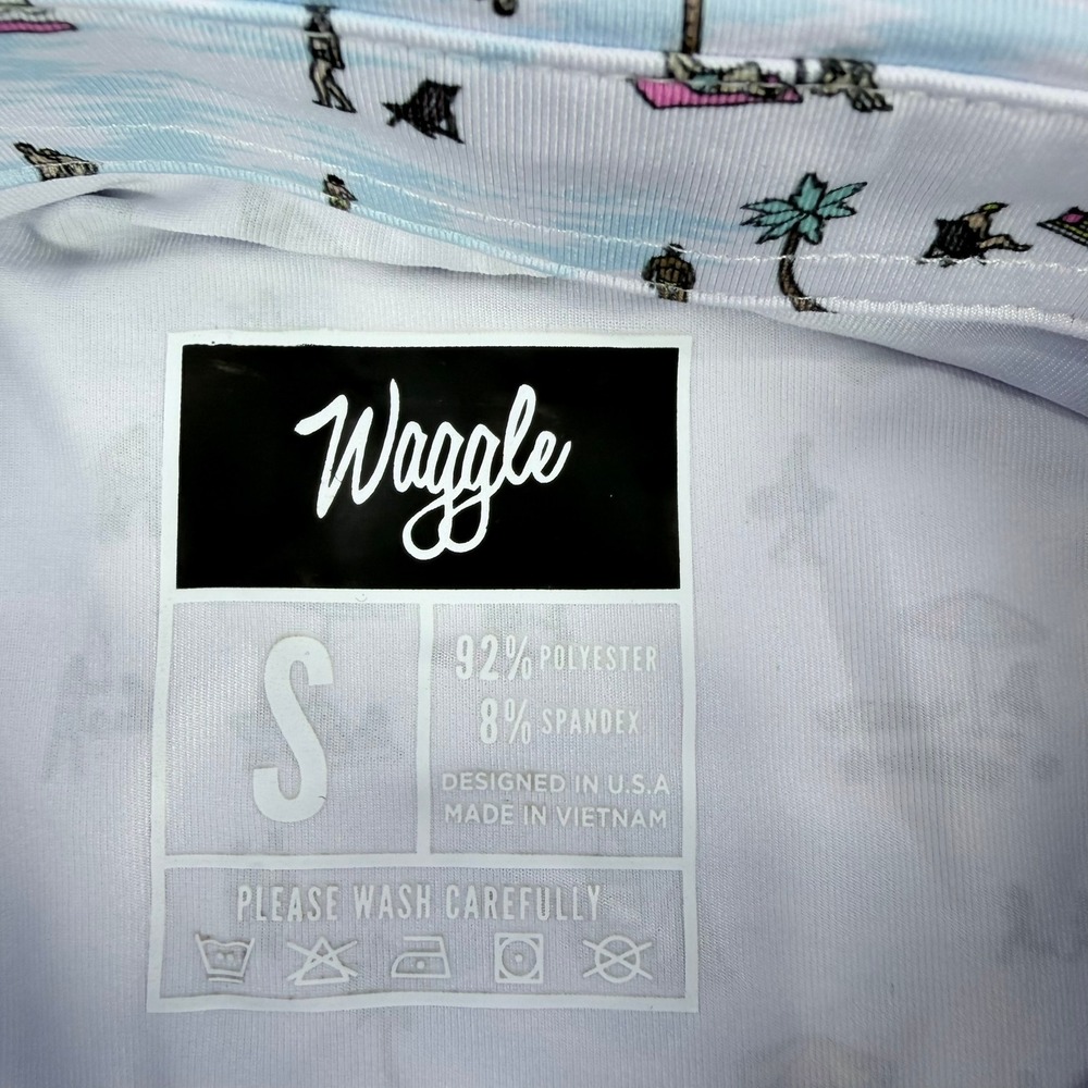 Waggle Mens S White Poly Blend Beached It Golf Polo Shirt Short Sleeve Novelty - Picture 4 of 7